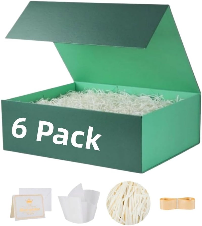 UoeRing 6 Pack Green Gift Box Large 13.5x11.8x4.7 inch Luxury Gift Box for Presents with Magnetic Closure Lid Collapsible,Birthday,Christmas,Contains Card, Ribbon, Tissue Paper,Shredded Paper Filler - Image 1